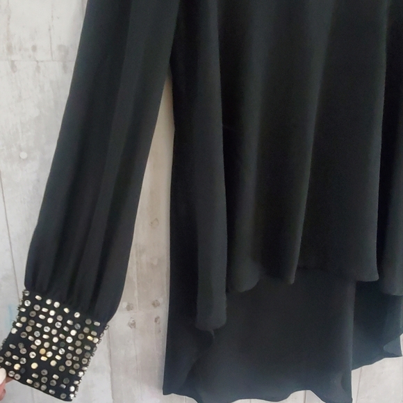 💚5/$25 Very J Black Semi Sheer Blouse Embellished Cuff Long Sleeves Size Small - Picture 4 of 6
